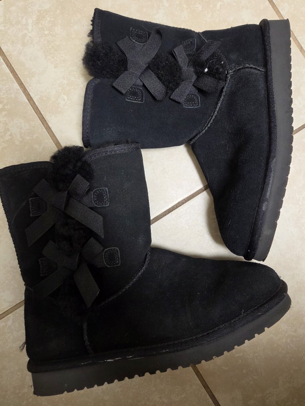 Koolaburra Black Faux-Suede Bow Accent Boots